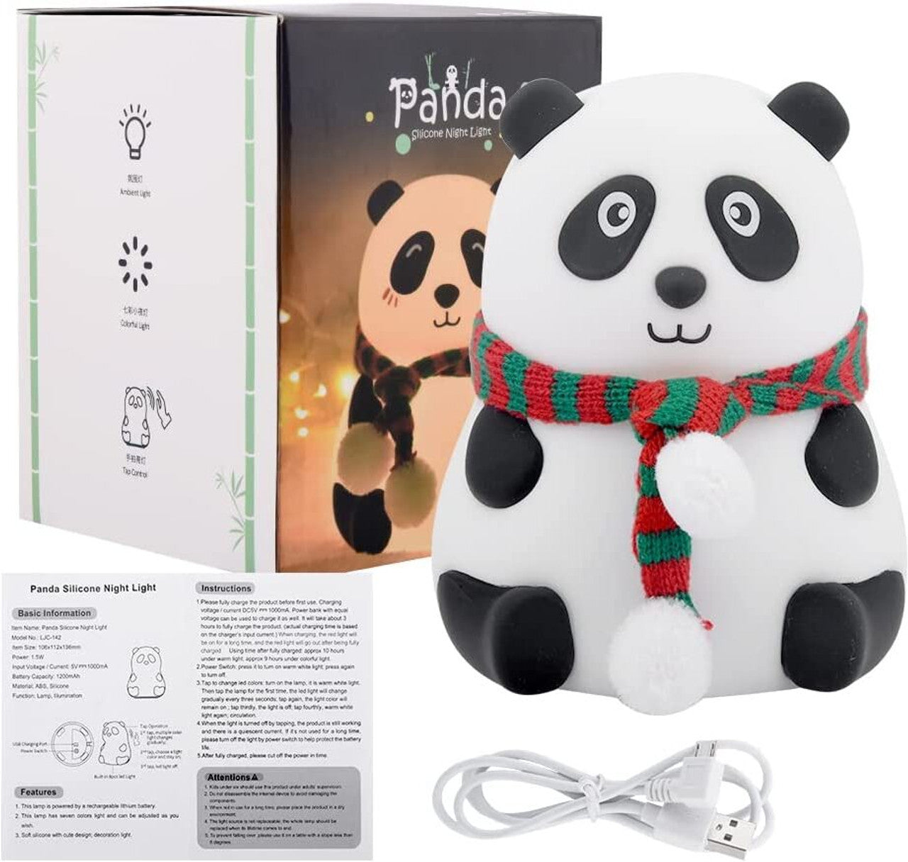 Cute Panda Touch Silicon Lamp with 7 Color Modes - Rechargeable