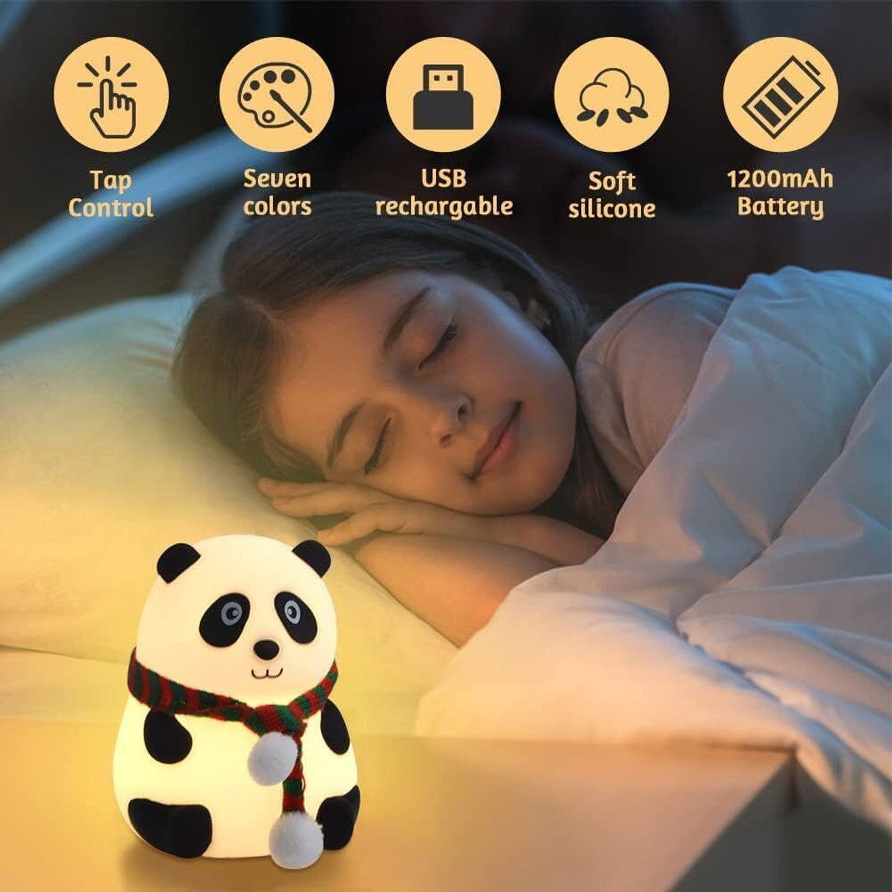 Cute Panda Touch Silicon Lamp with 7 Color Modes - Rechargeable